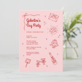 Retro Red and Pink Galentines Party Invitation Einladung (Stehend Vorderseite)