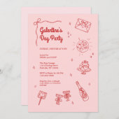 Retro Red and Pink Galentines Party Invitation Einladung (Vorne/Hinten)