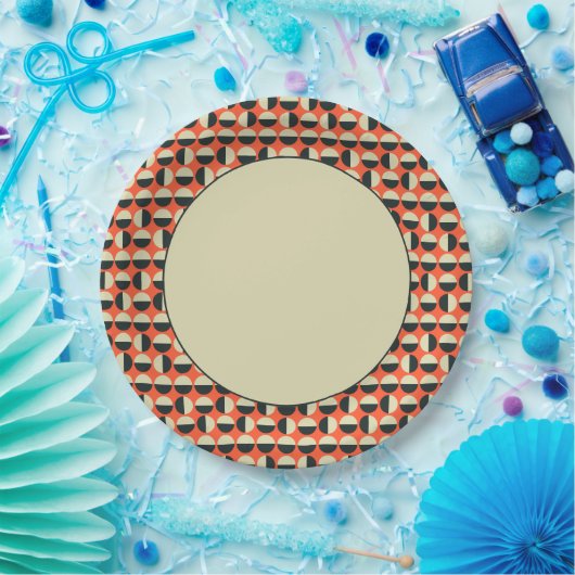 Retro Red Black Beige Dot 60er Muster Pappteller (Party)