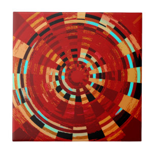 Retro Red Black Blue Yellow Brown Circle Pattern Fliese