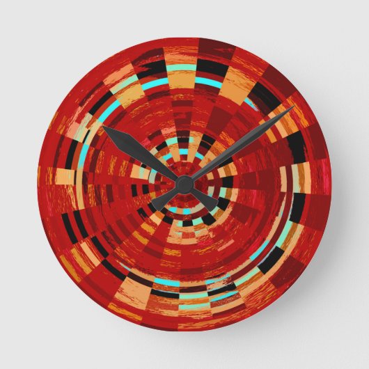 Retro Red Black Blue Yellow Brown Circle Pattern Runde Wanduhr (Vorderseite)