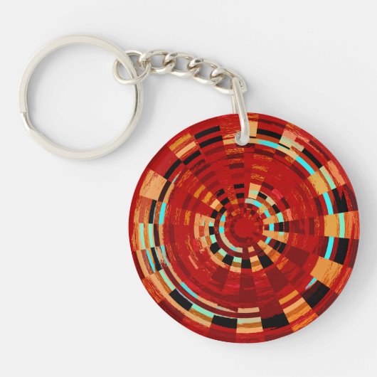 Retro Red Black Blue Yellow Brown Circle Pattern Schlüsselanhänger (Vorderseite)