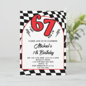 Retro Red Black Checkered 6 7 Boy 7th Birthday Einladung (Stehend Vorderseite)