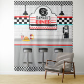 Retro Red|Blue Checkerboard Diner Counter Hintergr Wandteppich (Beispiel)