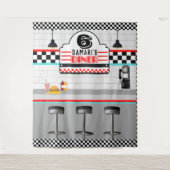 Retro Red|Blue Checkerboard Diner Counter Hintergr Wandteppich (Vorderseite)
