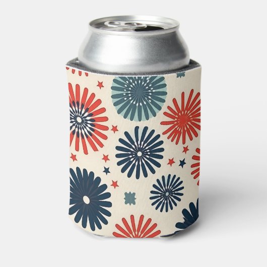 Retro Red Blue Flowers 4. Juli Party Dosenkühler (Kanne Rückseite)