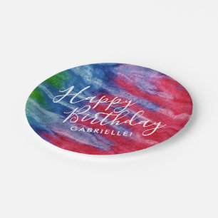 Retro Red Blue Gefärbte Krawatte Happy Birthday m Pappteller