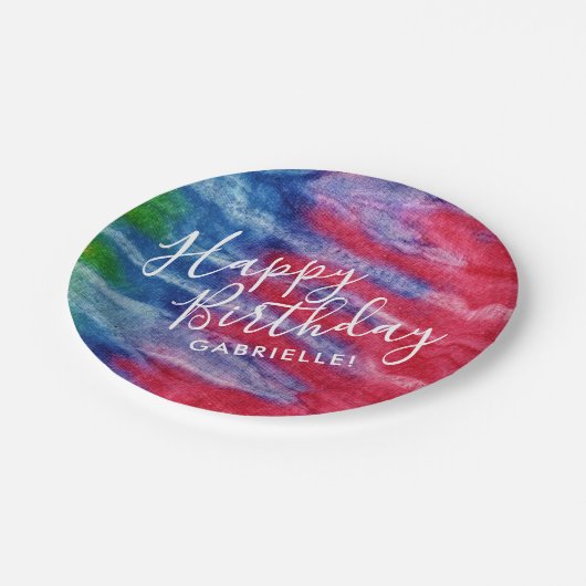 Retro Red Blue Gefärbte Krawatte Happy Birthday mi Pappteller (Schrägansicht)