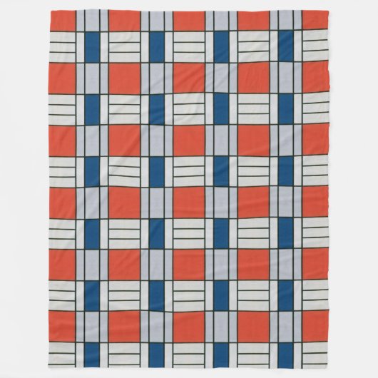 Retro Red Blue Gray Geometric Muster Fleecedecke (Vorderseite)