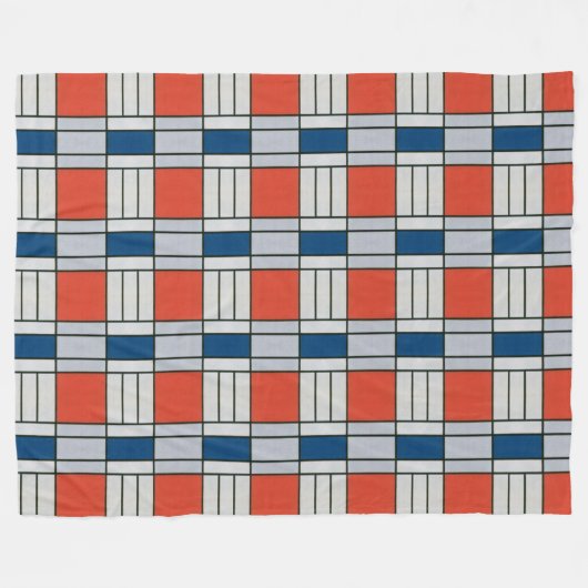 Retro Red Blue Gray Geometric Muster Fleecedecke (Vorderseite (Horizontal))