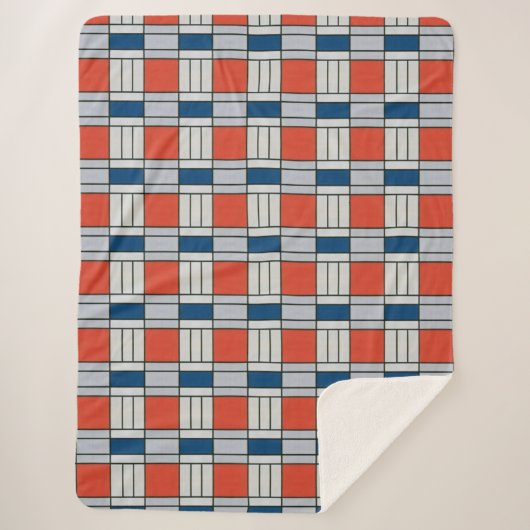 Retro Red Blue Gray Geometric Muster Sherpadecke (Vorderseite)