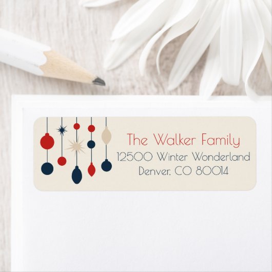 Retro Red Blue Ornaments Weihnachten Rücksendeadre (Insitu)