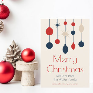 Retro Red Blue Ornaments Weihnachts-Foto im Innern Feiertagskarte