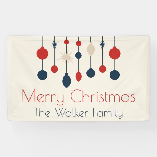 Retro Red Blue Ornaments Weihnachts-Party Banner (Horizontal)