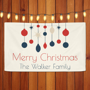 Retro Red Blue Ornaments Weihnachts-Party Banner