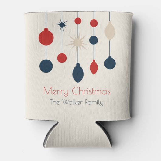 Retro Red Blue Ornaments Weihnachts-Party Dosenkühler (Vorderseite)