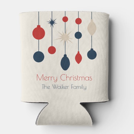 Retro Red Blue Ornaments Weihnachts-Party Dosenkühler (Rückseite)