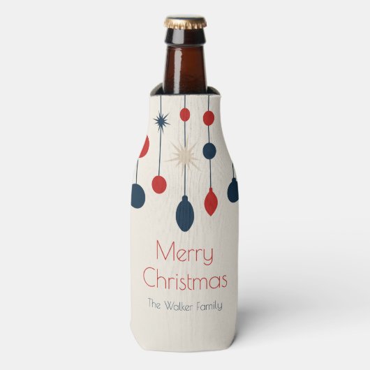 Retro Red Blue Ornaments Weihnachts-Party Flaschenkühler (Flaschenvorderseite)