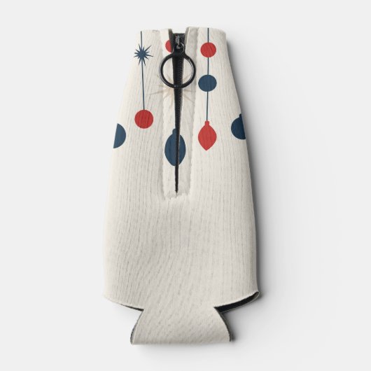 Retro Red Blue Ornaments Weihnachts-Party Flaschenkühler (Rückseite)