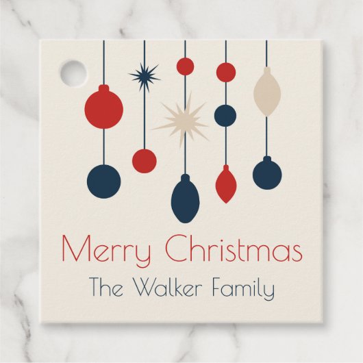 Retro Red Blue Ornaments Weihnachts-Party Geschenkanhänger (Vorderseite)