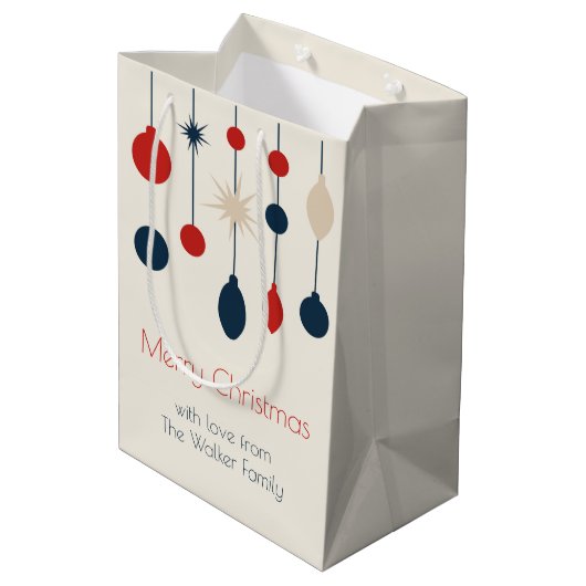 Retro Red Blue Ornaments Weihnachts-Party Mittlere Geschenktüte (Rückseite Schrägansicht)