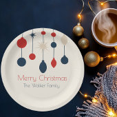 Retro Red Blue Ornaments Weihnachts-Party Pappteller