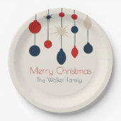 Retro Red Blue Ornaments Weihnachts-Party Pappteller (Vorderseite)