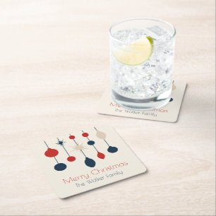 Retro Red Blue Ornaments Weihnachts-Party Rechteckiger Pappuntersetzer