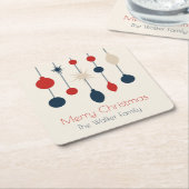 Retro Red Blue Ornaments Weihnachts-Party Rechteckiger Pappuntersetzer (angewinkelt)
