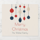 Retro Red Blue Ornaments Weihnachts-Party Schaumweinetikett (Einzelnes Label)