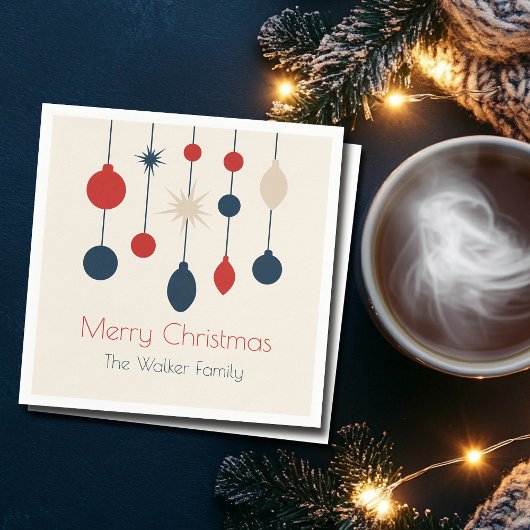 Retro Red Blue Ornaments Weihnachts-Party Serviette