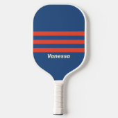 Retro Red & Blue Three Across Striss mit Name Pickleball Schläger (Rückseite)