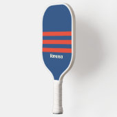 Retro Red & Blue Three Across Striss mit Name Pickleball Schläger (Links)