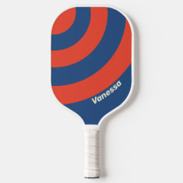 Retro Red & Blue Three Circle Streifen mit Name Pickleball Schläger