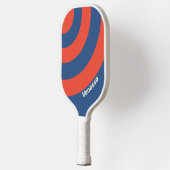 Retro Red & Blue Three Circle Streifen mit Name Pickleball Schläger (Links)