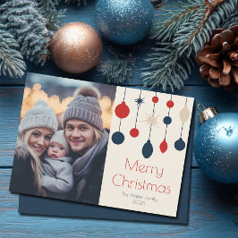 Retro Red Blue Weihnachtsschmuck Foto Feiertagskarte