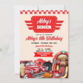 Retro Red Car 1950er Diner Party Einladung (Vorderseite)
