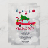 Retro Red Car Carry ein Weihnachtsbaum Party Einladung (Vorne/Hinten)
