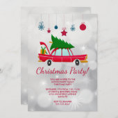 Retro Red Car Carry ein Weihnachtsbaum Party Einladung (Vorne/Hinten)