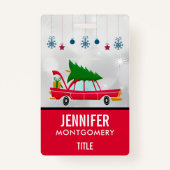 Retro Red Car mit einem Weihnachtsbaum Ausweis (Rückseite)