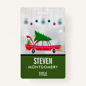 Retro Red Car mit einem Weihnachtsbaum Ausweis (Vorderseite)