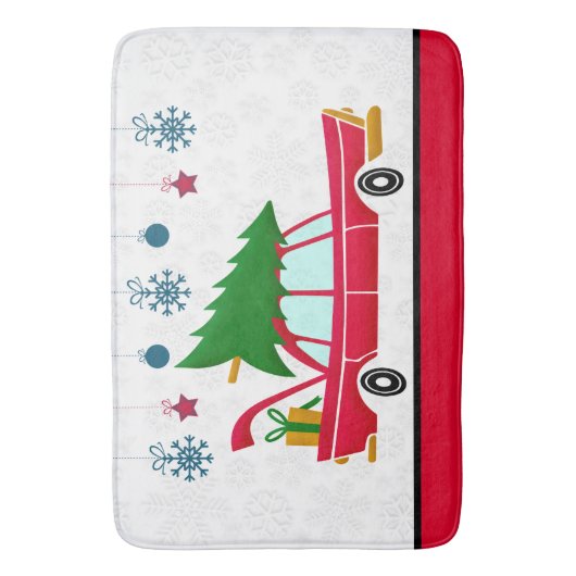 Retro Red Car mit einem Weihnachtsbaum Badematte (Vorderseite Vertikal)