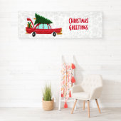 Retro Red Car mit einem Weihnachtsbaum Banner (Insitu)