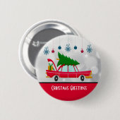 Retro Red Car mit einem Weihnachtsbaum Button (Vorne & Hinten)
