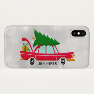 Retro Red Car mit einem Weihnachtsbaum Case-Mate iPhone Hülle
