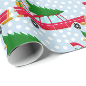 Retro Red Car mit einem Weihnachtsbaum Geschenkpapier (Rolleneckpunkt)