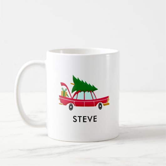 Retro Red Car mit einem Weihnachtsbaum Kaffeetasse (Links)