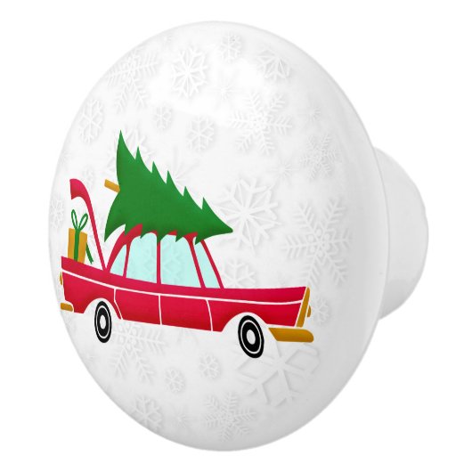 Retro Red Car mit einem Weihnachtsbaum Keramikknauf (Rechts)