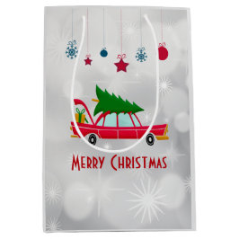 Retro Red Car mit einem Weihnachtsbaum Mittlere Geschenktüte