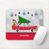 Retro Red Car mit einem Weihnachtsbaum Mousepad (Mit Mouse)
